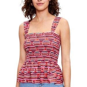 EUC LOFT Ikat Smocked Peplum Cami Tank Top in Plum Kiss